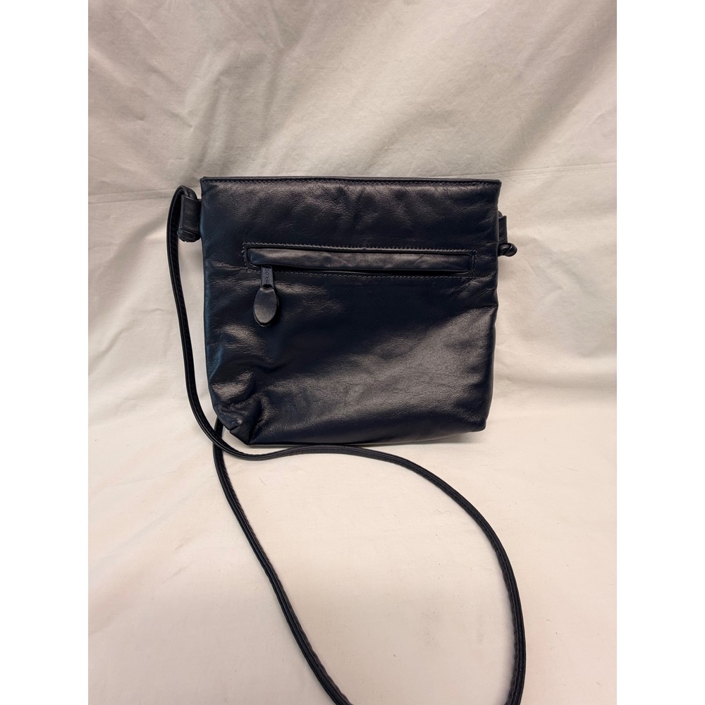 Bags by Pinky Navy Blue Leather Crossbody Bag Made in USA Small Zip Vintage